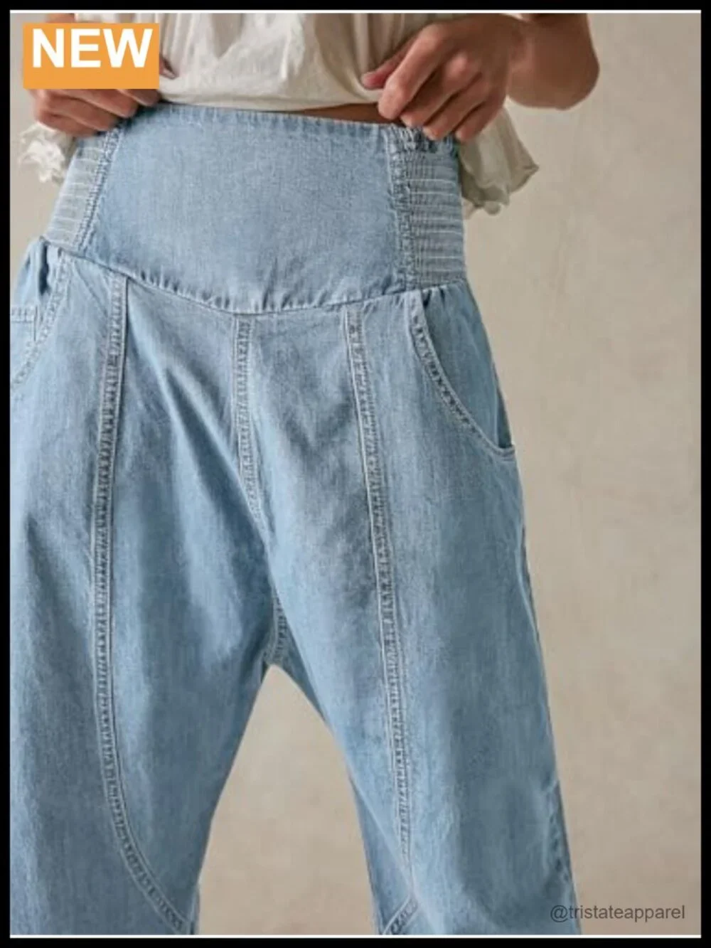 Wide Leg Cropped Baggy Boyfriend Jeans Mid Rise Smocked Waist Denim Pants